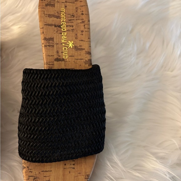 Montego Bay Club Black Cork Platform Wedge Heels Sandals size 9 - Picture 4 of 9